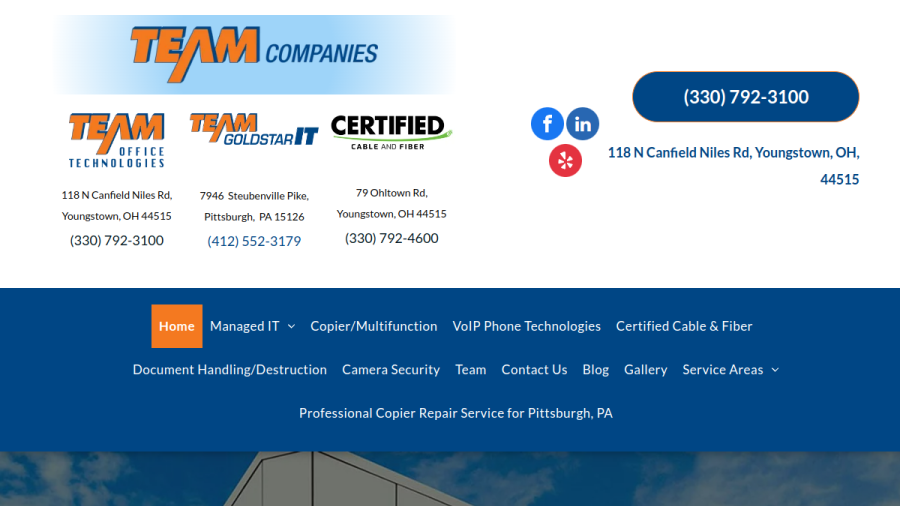 Screenshot of the Team Office Technologies - Managed IT Services website