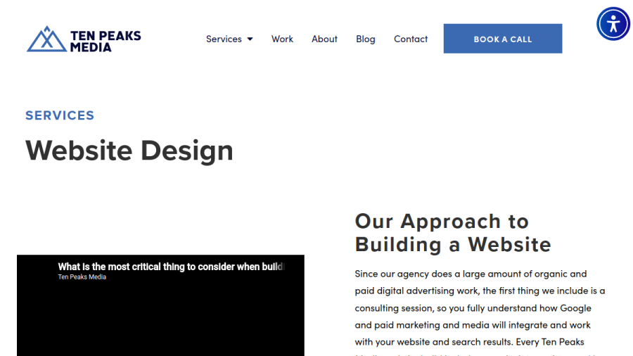 Screenshot of Ten Peaks Media website