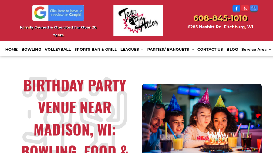Screenshot of the Ten Pin Alley website
