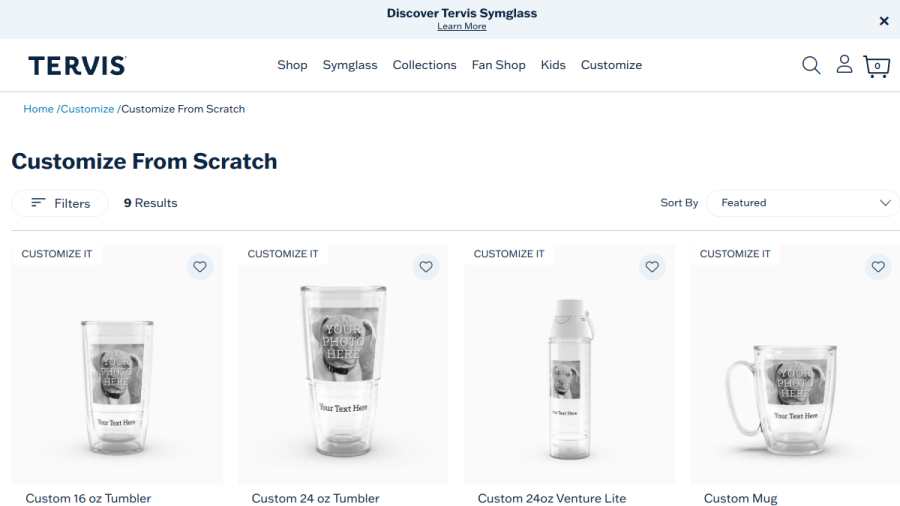 Screenshot of the Tervis Tumbler Company website
