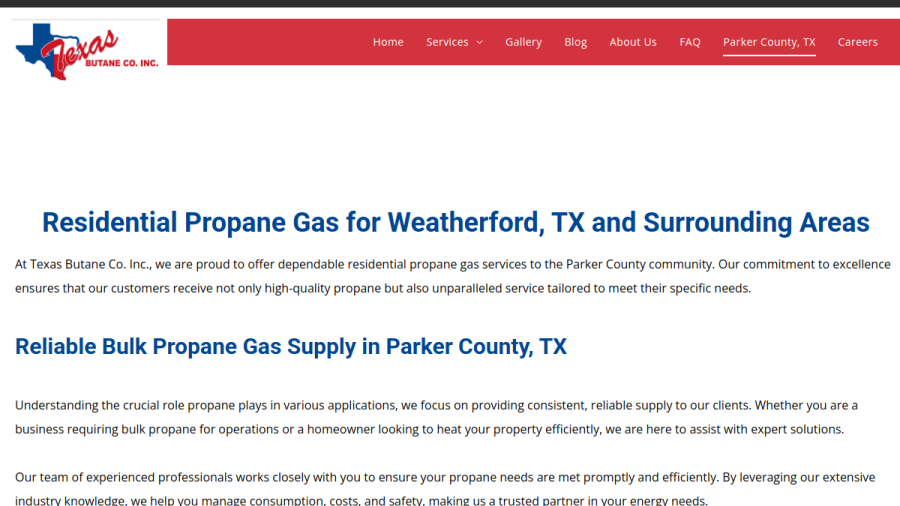 Screenshot of the Texas Butane Co. Inc website