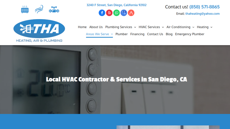 THA Heating, Air, & Plumbing, Inc. website
