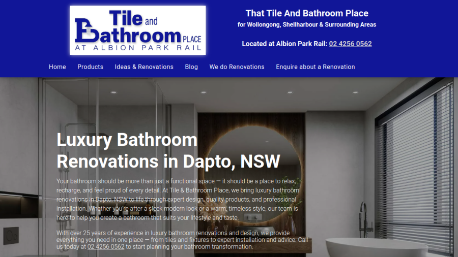 Website screenshot of Tile & Bathroom Place At Albion Park