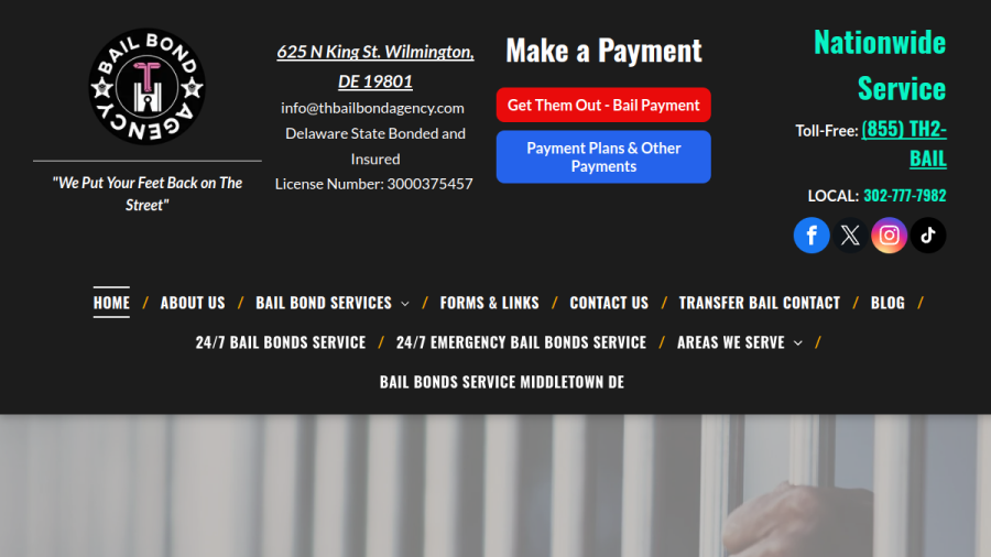 Screenshot of the T & H Bail Bond Agency LLC website