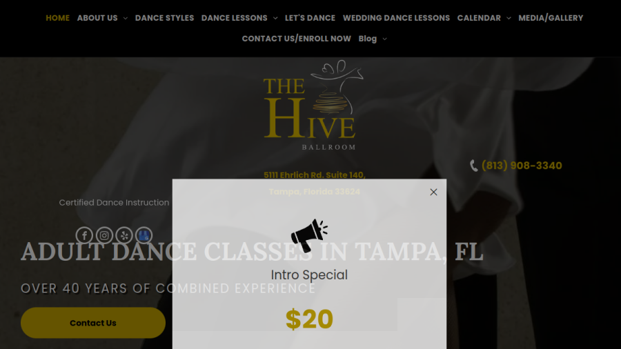 Screenshot of The Hive Ballroom website