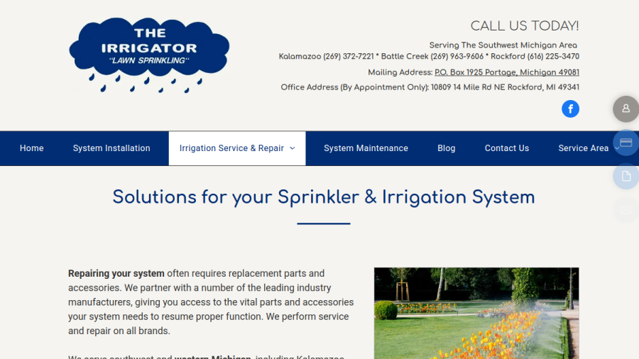 Screenshot of the The Irrigator website