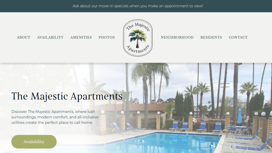 Screenshot of the The Majestic Apartments website