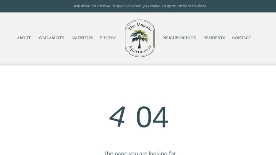 Screenshot of the The Majestic Apartments website