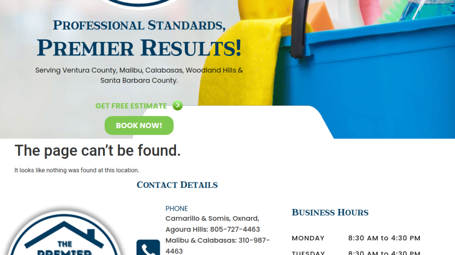 Screenshot of the The Premier Cleaning Service website