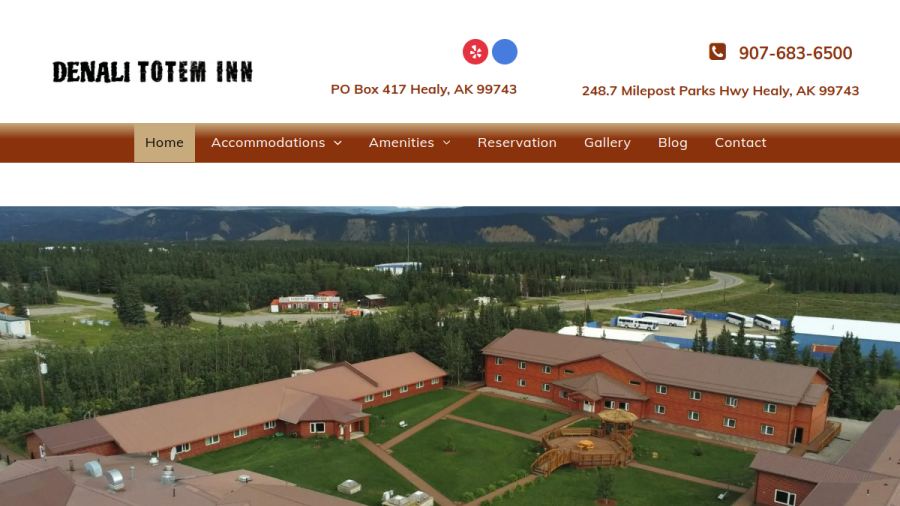 Screenshot of the Denali Totem Inn website