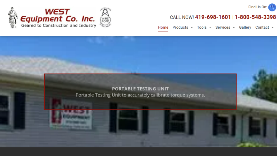 Screenshot of the West Equipment Co Inc website