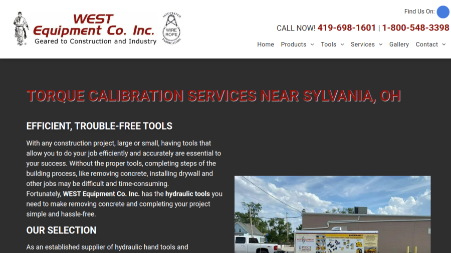 Screenshot of the West Equipment Company website
