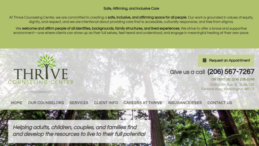 Screenshot of the Thrive Counseling Center website