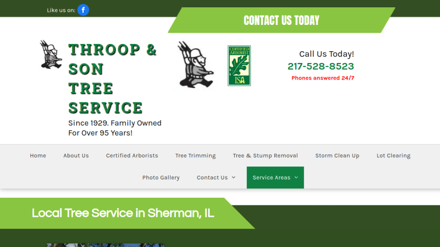Website screenshot of Throop & Son Tree Service