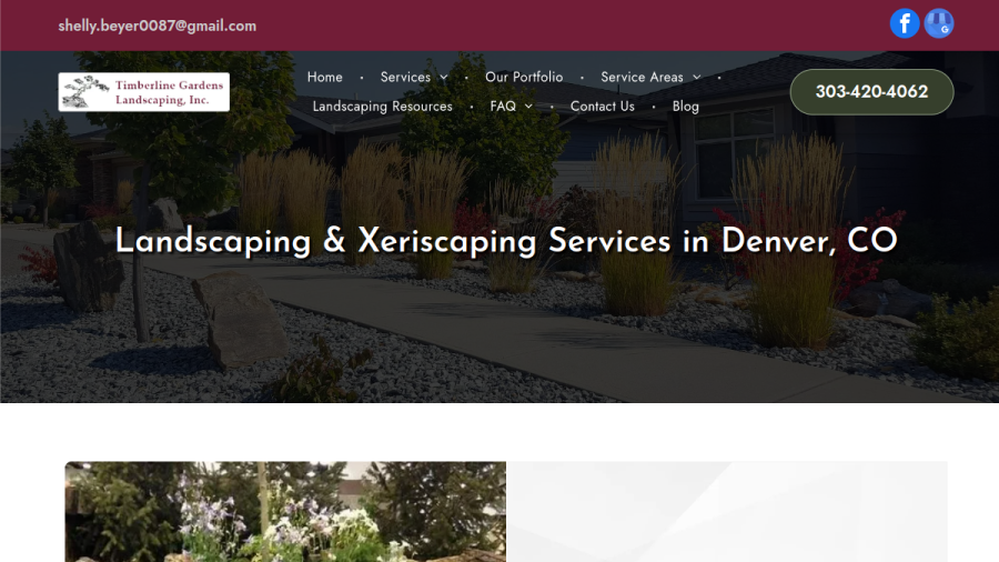 Screenshot of the Timberline Gardens Landscaping website