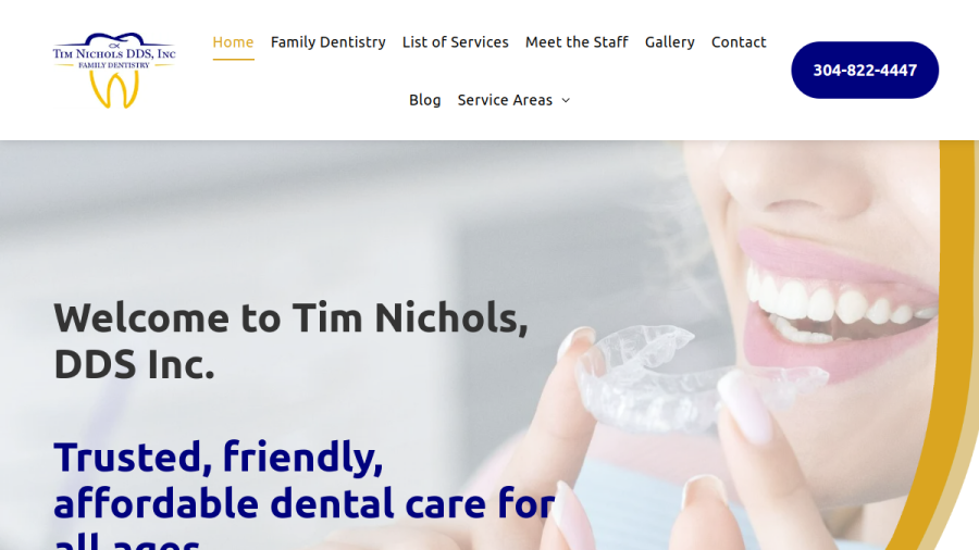 Screenshot of Tim Nichols DDS, Inc. website
