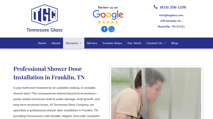 Screenshot of the Tennessee Glass Company website