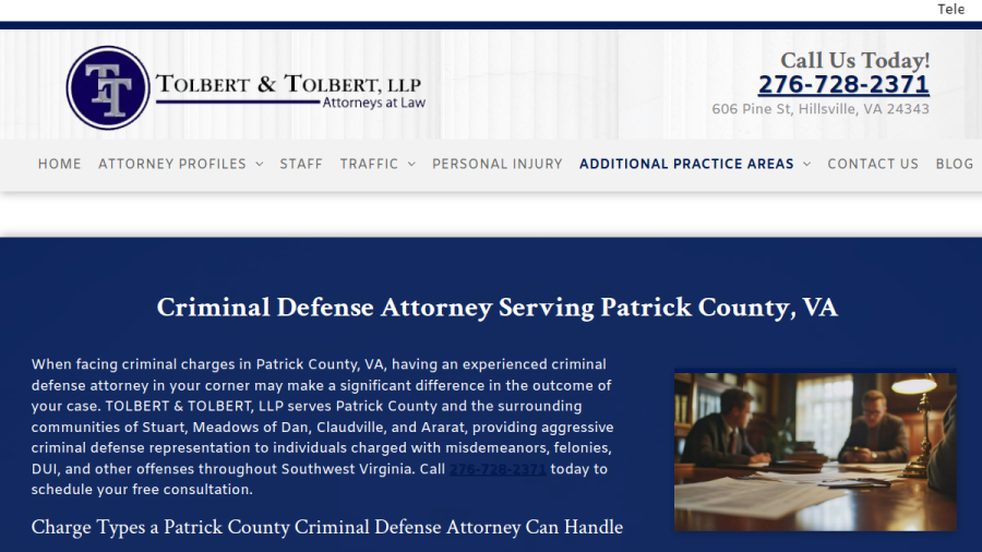 Screenshot of Tolbert & Tolbert, LLP website