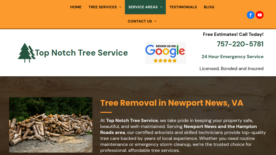 Screenshot of the Top Notch Tree Service website