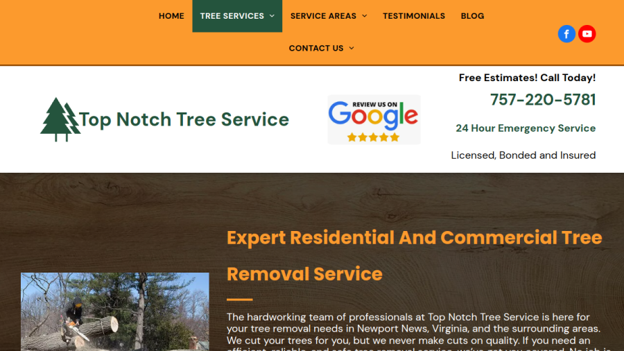 Screenshot of the Top Notch Tree Service website