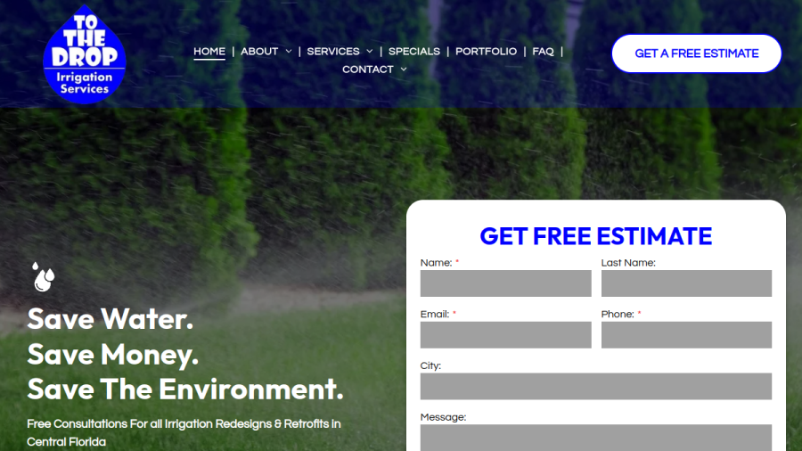 Screenshot of To the Drop Irrigation, LLC website