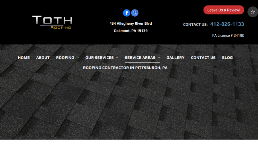 Toth Roofing website