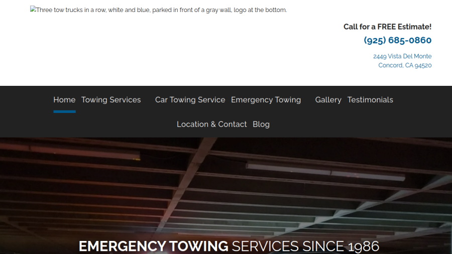 Screenshot of the ABC Towing website