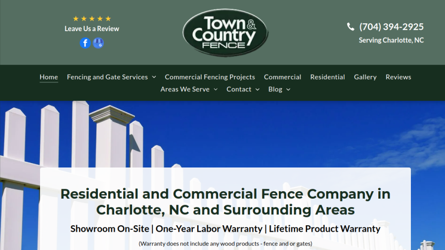 Screenshot of the Town & Country Fence website