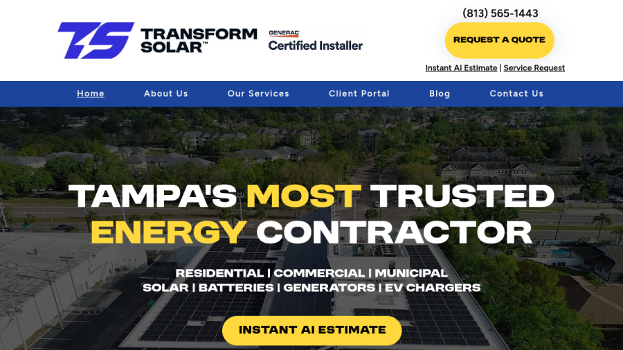 Screenshot of the Transform Solar website