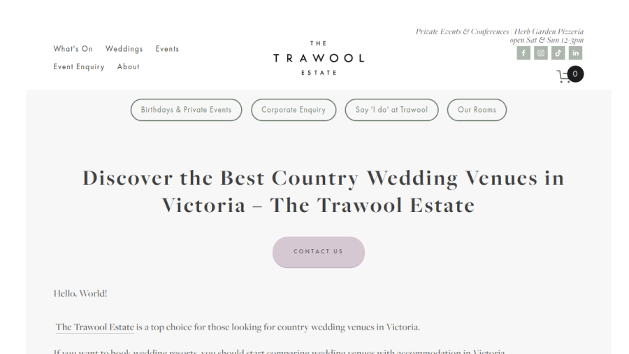 Screenshot of the The Trawool Estate website