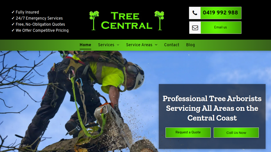 Screenshot of the Tree Central Pty Ltd website
