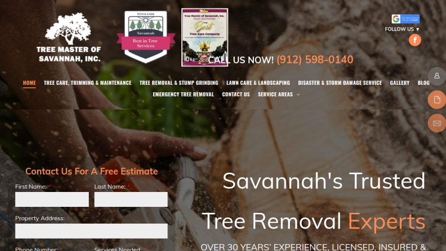 Screenshot of the Tree Masters of Savannah website