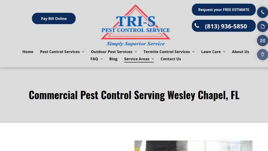 Screenshot of the Tri-S Pest Control website
