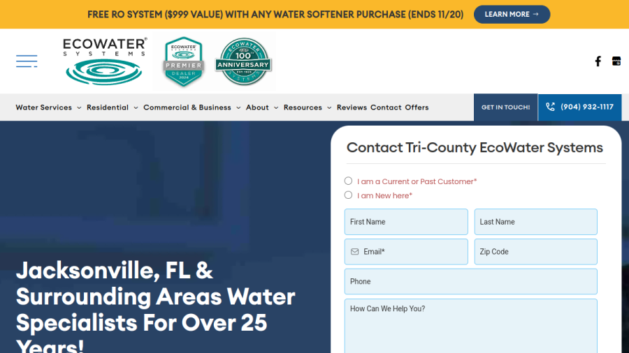 Screenshot of the Tri-County EcoWater Systems website