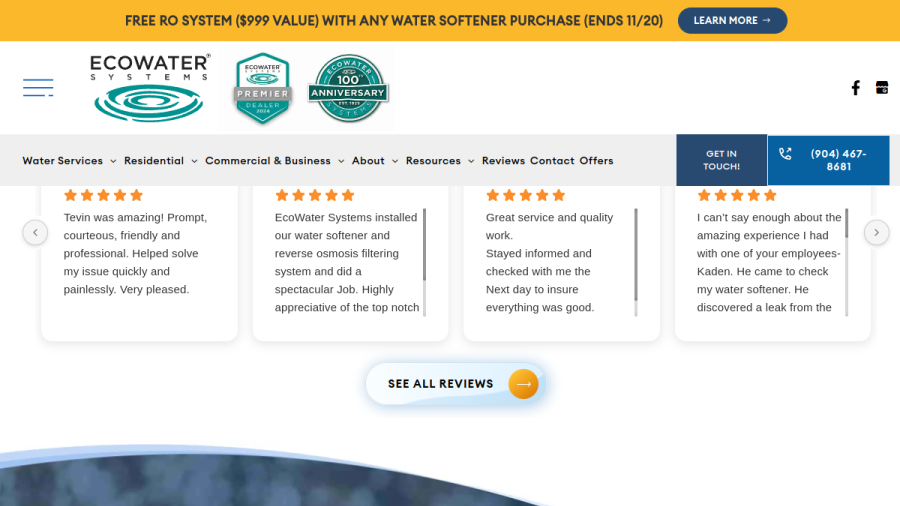 Website screenshot of Tri-County EcoWater Systems