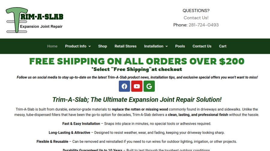 Screenshot of the Trim-A-Slab website