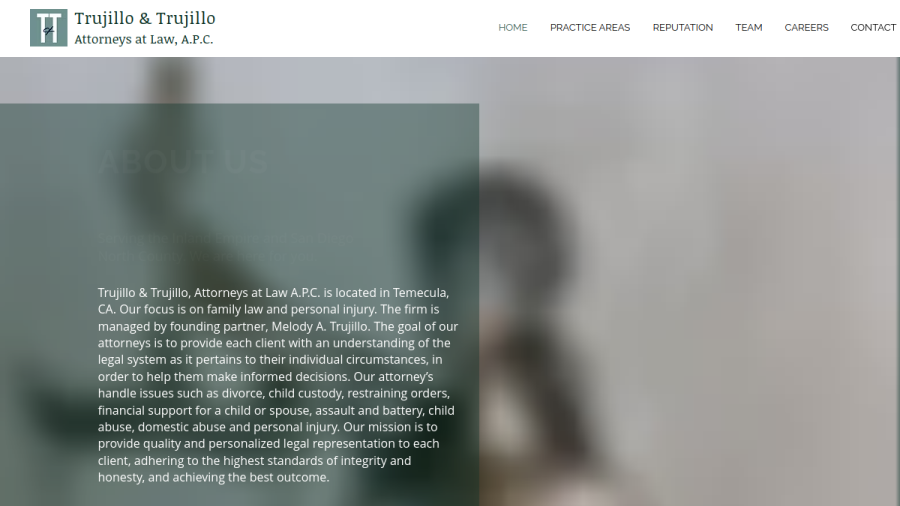 Screenshot of the Trujillo & Trujillo, Attorneys at Law, APC website