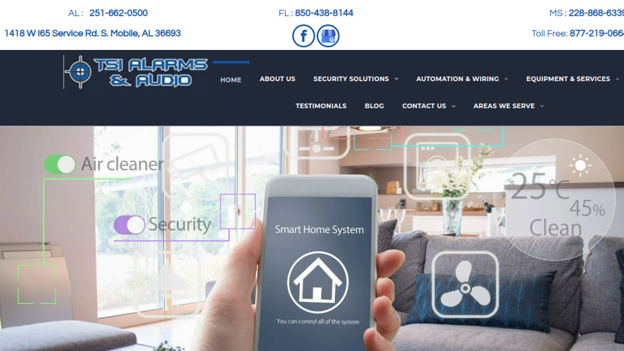 Screenshot of the TSI Alarms & Audio website