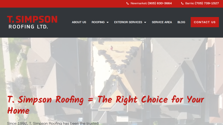 Screenshot of the T. Simpson Roofing website