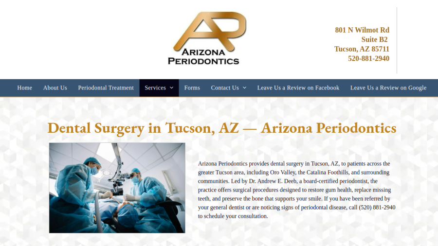 Screenshot of the Arizona Periodontics website