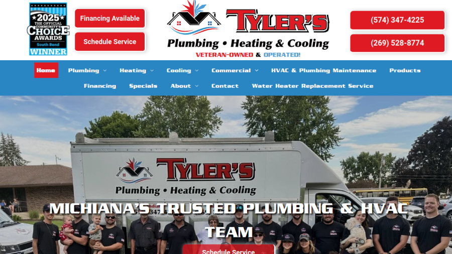 Screenshot of the Tyler's Plumbing Heating & Cooling website