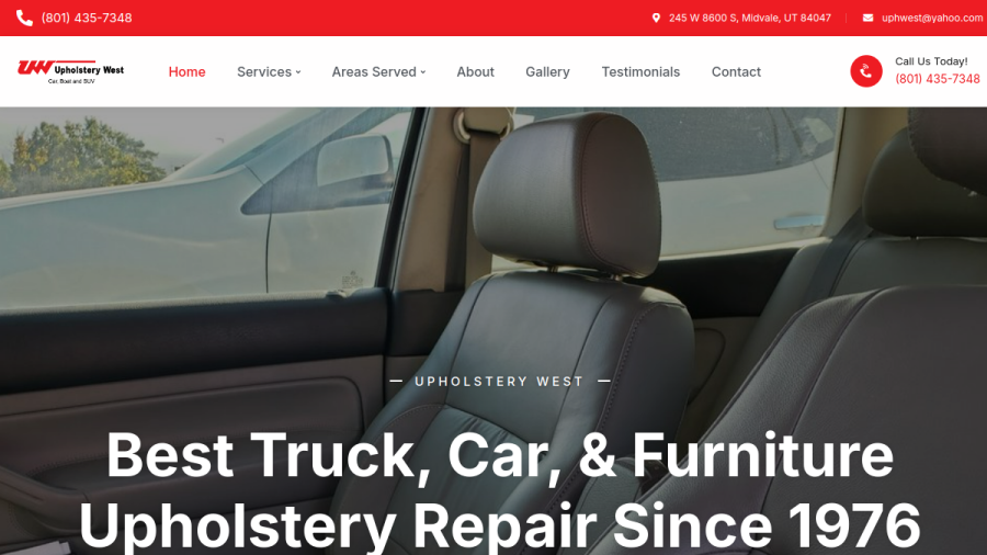 Screenshot of the Upholstery West website