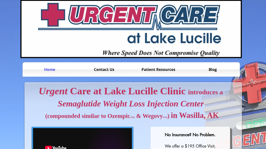 Screenshot of the Urgent Care At Lake Lucille website