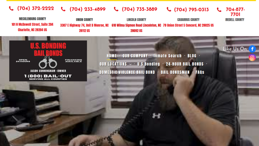 Screenshot of the U.S. Bonding Co. Bail Bonds website