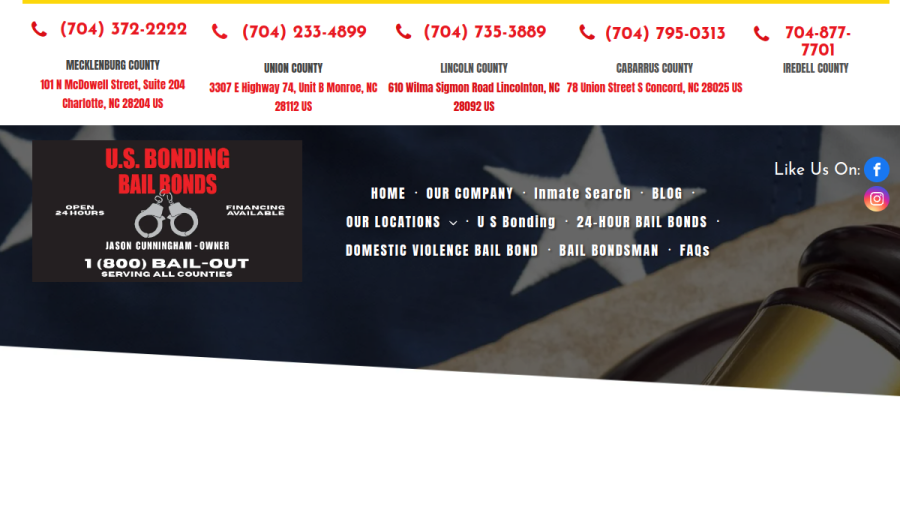 Screenshot of U.S. Bonding Co. Bail Bonds website