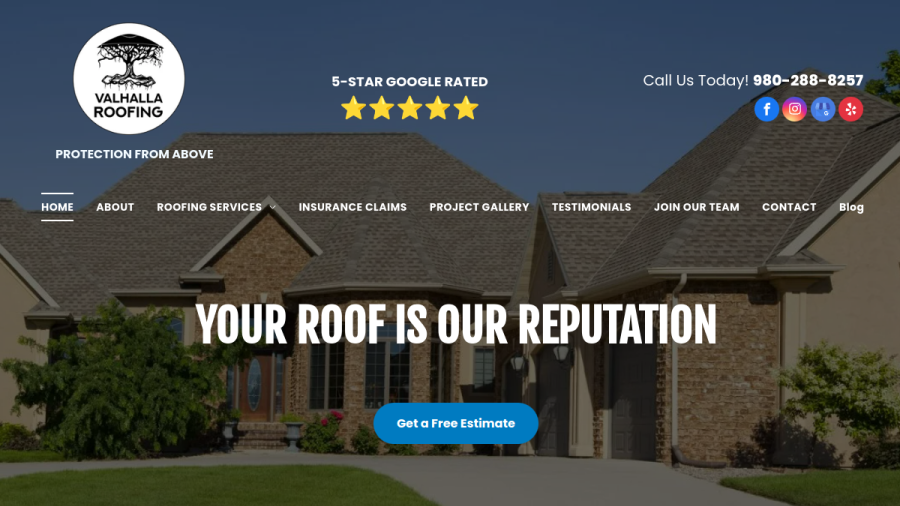 Screenshot of Valhalla Roofing website