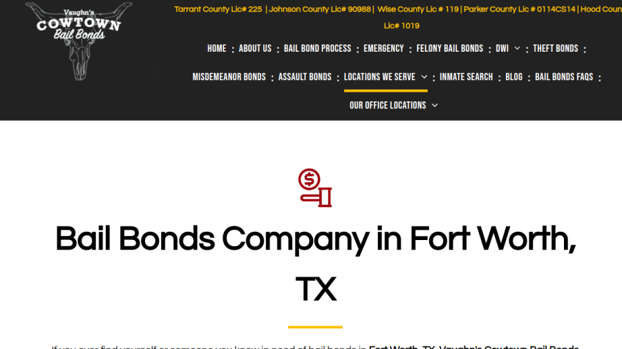 Screenshot of the Vaughn's Cowtown Bail Bonds website