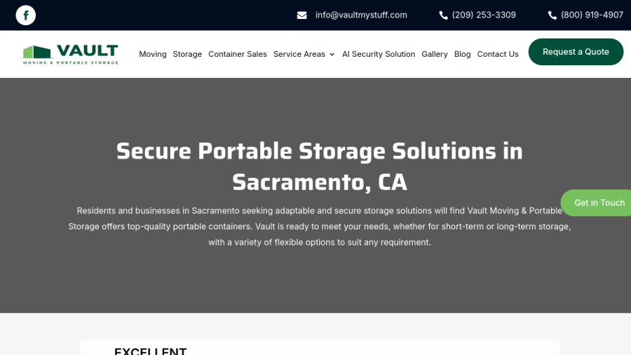 Screenshot of the Vault Moving and Portable Storage website