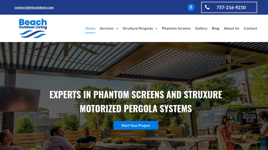 Screenshot of the Beach Outdoor Living website