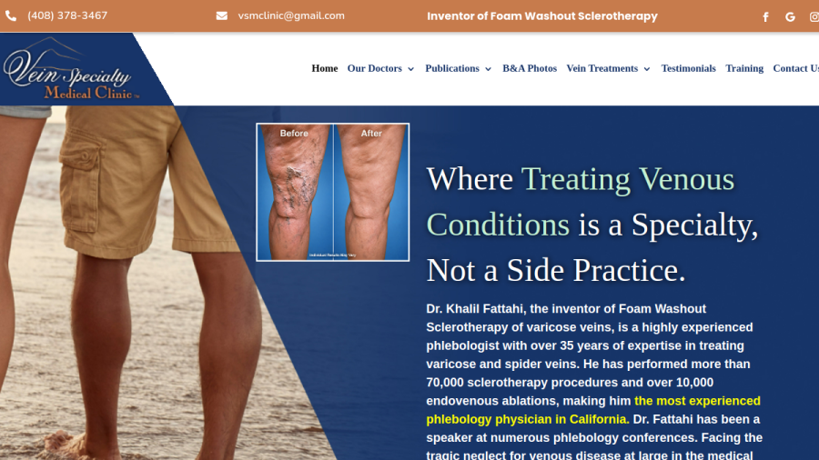 Screenshot of the Vein Specialty Medical Clinic, Inc. website